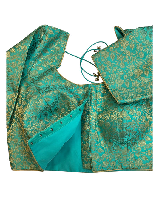 38" & 42" - Sea Green - Banarasi Brocade Saree / Lehenga Blouse -UK Stock - Quick Dispatch - X1126 01A25