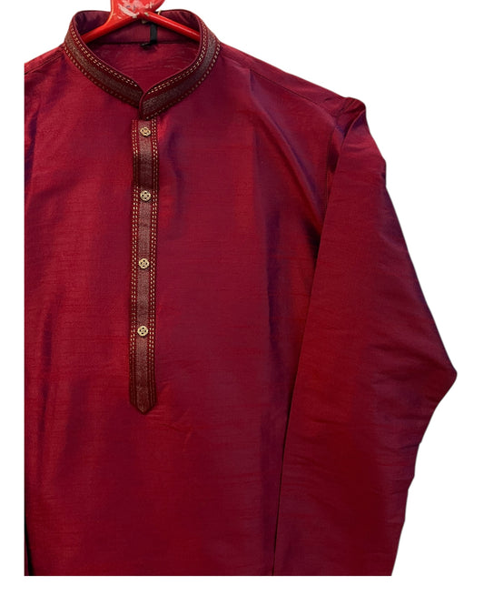 Magenta Fuchsia Pink - Banarasi Handloom Brocade Mens Indian Kurta set - UK Stock - Weddings / Walimas , Sangeet, Diwali, Eid, Mehndi / Henna - VEE2532 KR