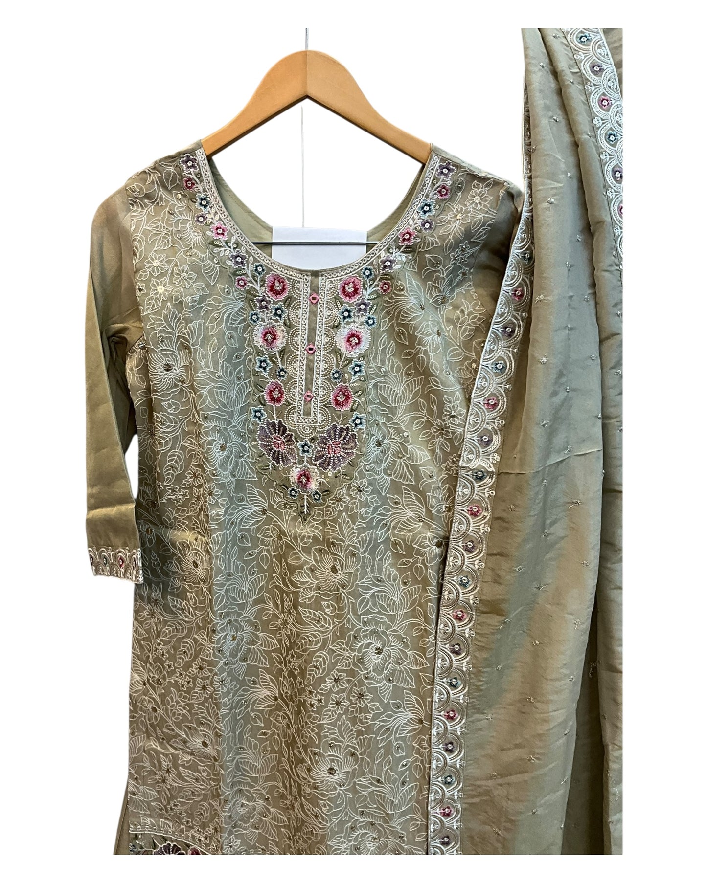 Gold - Ladies Medium Length Top Palazzo Trousers Suit - Size 12 (38") - KTC250149 TK