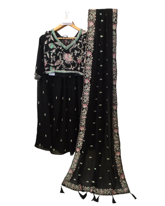 Black - Long Sleeve Blouse, Chiffon Lehenga Set - Weddings , Sangeet, Henna, Haldi - 24h Dispatch - SWA09 PY 0624