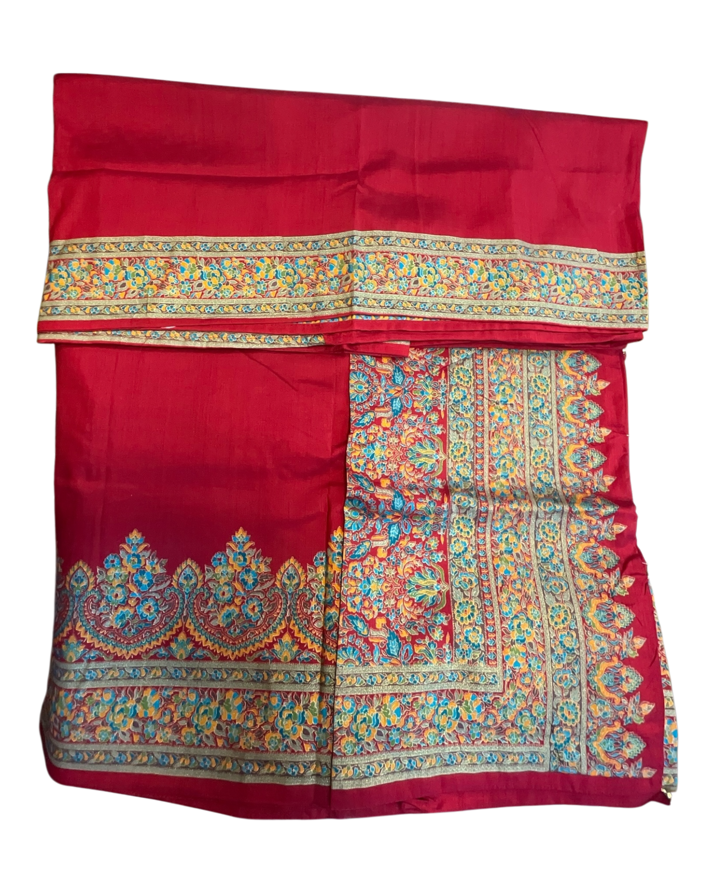 Red - Traditional Block Printed Dupion Silky Saree with Blouse Piece - UK Stock - 2/3 days Delivery 12KC25 K914