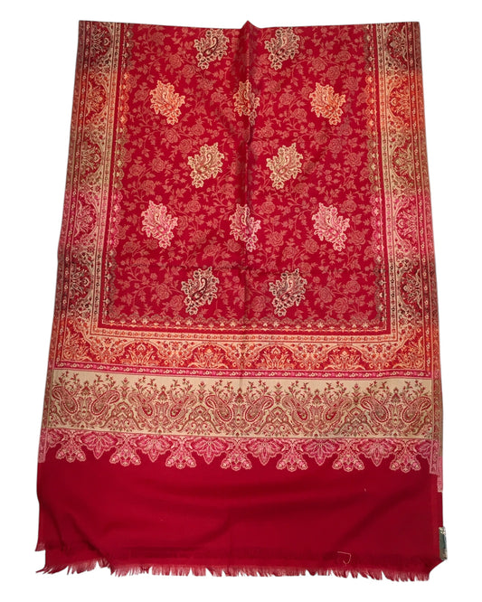 Red - Soft Art Wool Handloom Woven Shawl - (P350) 11KY24 NTC2414