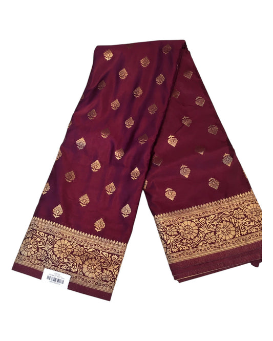 Wine - Traditional Handloom Banarasi Sari / Saree - with Blouse Piece - SN2404 11VC24