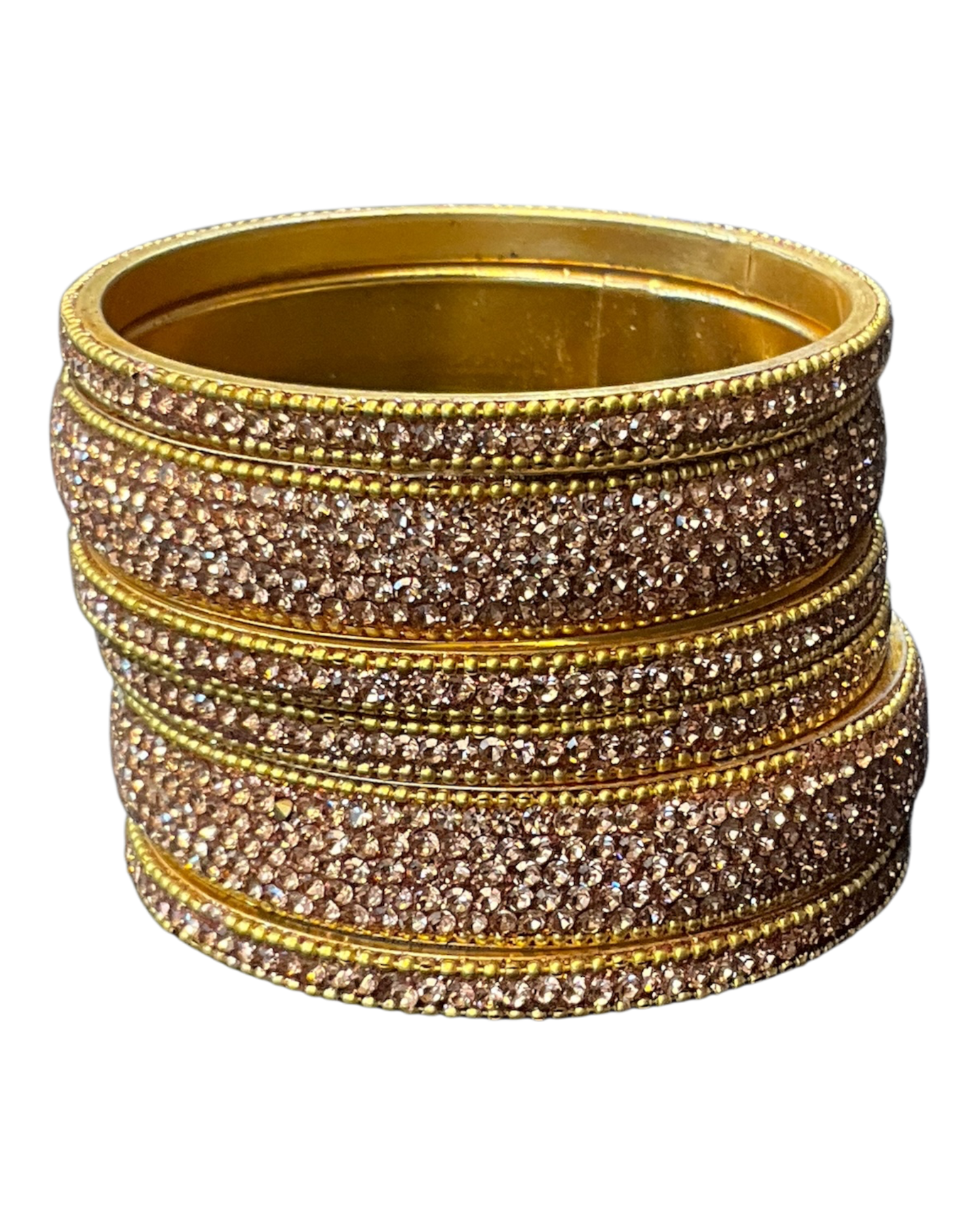 Rose Gold Finish - Set of 6 Stone Bangles - M to XXL - 5Line 07Kp26