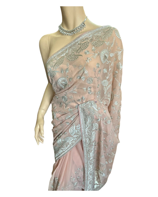 Pink - Fancy Embroidered Saree with Blouse Piece - UK stock - 24hr Dispatch - SP250619 VC