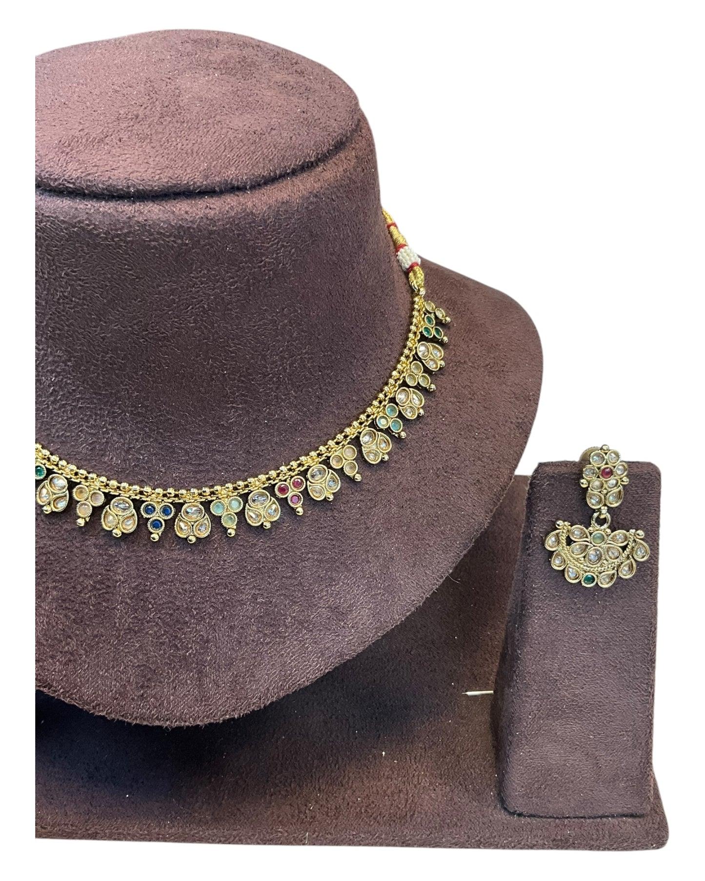 Multi - Small Size Antique Gold Finish Necklace Set - AE2504 R 0525