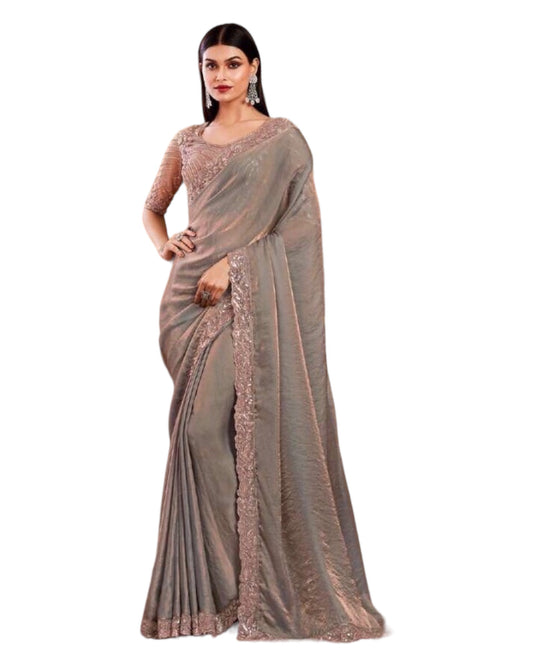 Rose Gold- Chiffon Saree with Fancy Ready made Blouse - SRV7907 PY 0624