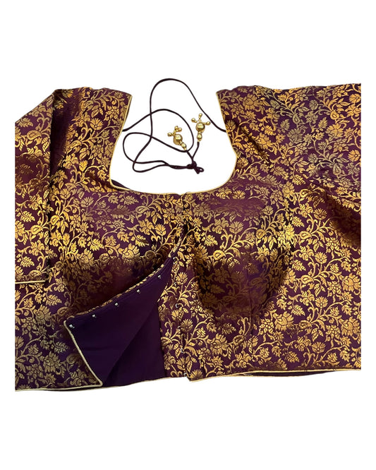 38" & 42" - Wine / Dark Purple - Banarasi Brocade Saree / Lehenga Blouse -UK Stock - Quick Dispatch - X1126 01A25