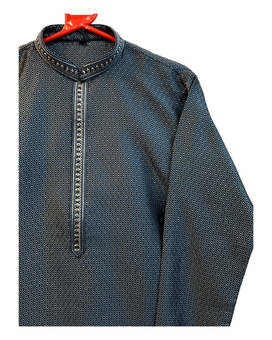 Navy Blue - Banarasi Handloom Brocade Mens Indian Kurta set - UK Stock - Weddings / Walimas , Sangeet, Diwali, Eid, Mehndi / Henna - VEE2429 VP