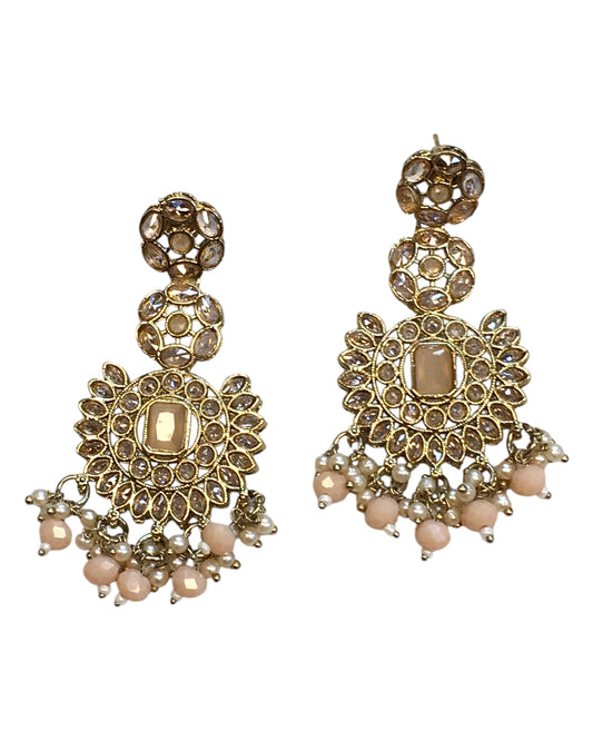 Peach - Large - Antique Gold Finish Traditional Earrings - Bollywood - Weddings - PRI1773  11Tp24