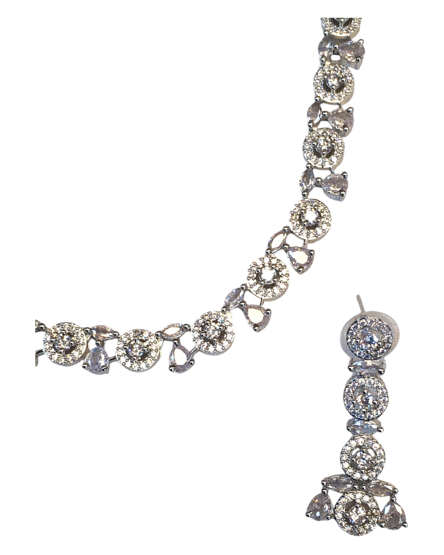 Clear - American Diamond Style Silver Finish Small Size Necklace Set with Earrings - AE2423 11C24