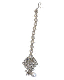 Clear - Silver Finish Medium Size Tika Head Piece - Indian Ladies Fashion Jewellery - AE2441 11Vp24