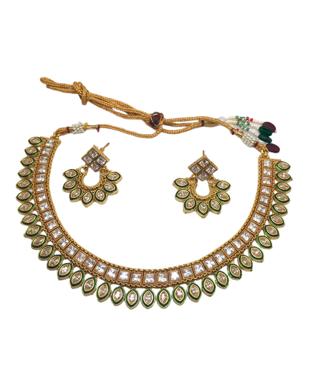 Clear - Medium Reverse Stone Necklace set - Gold Finish - Weddings - SV884 H 0923