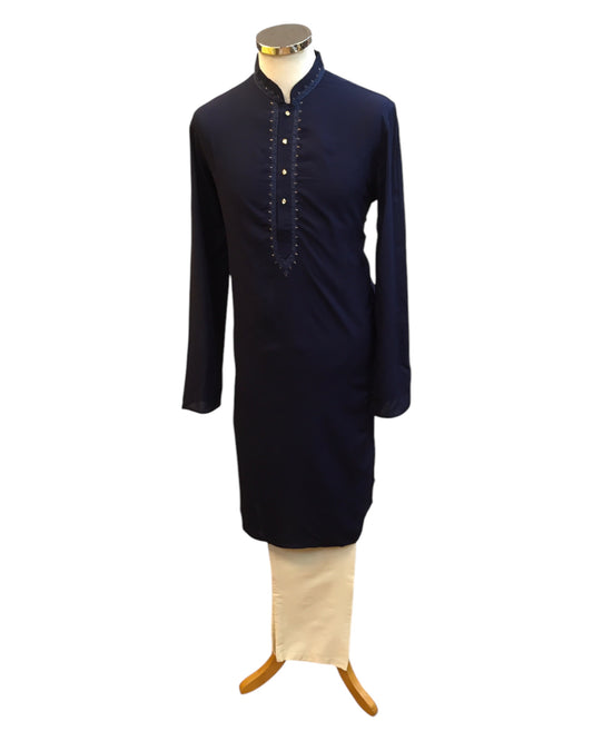 Navy Blue - Linen - Mens Indian Kurta set - Weddings / Walimas , Sangeet, Eid, Mehndi / Henna - NAD2507 01KA25