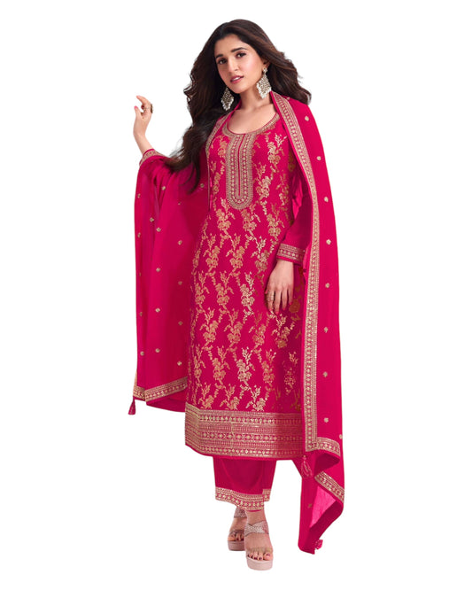 Fuchsia Pink - Simple / Classy Silky Ladies Indian Salwar Suit with Rich Dupatta - Available in Sizes 10,14 & 18 - VF69181 TY 0924