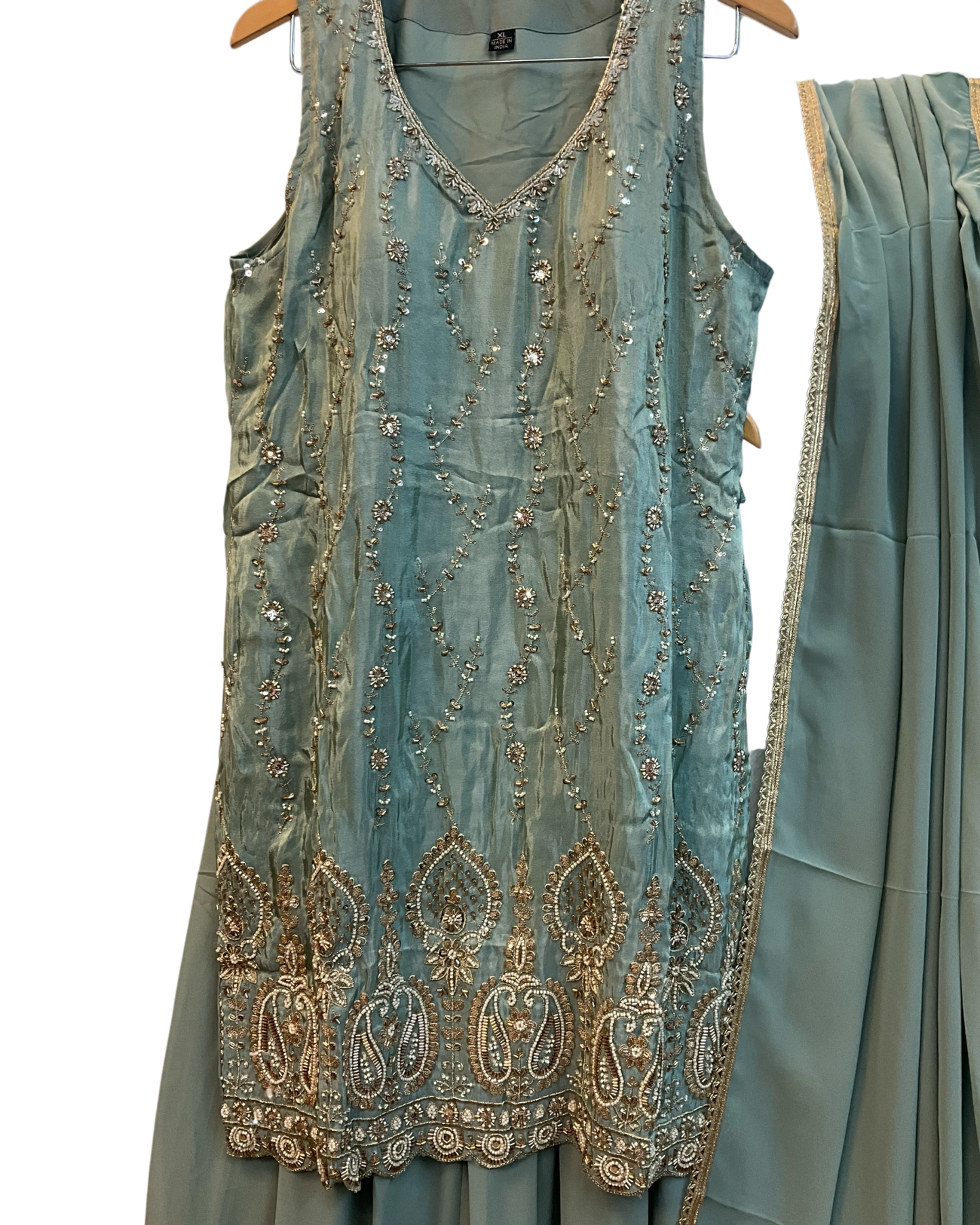 UK 16 / 42" - Sea Green - Crepe Ladies Sharara / Palazzo Trousers Suit - Sangeet / Henna / Temple - OC76137 TA
