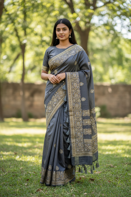 Sale - Grey - Fancy Saree with Blouse Piece - DM2209 VR 0922