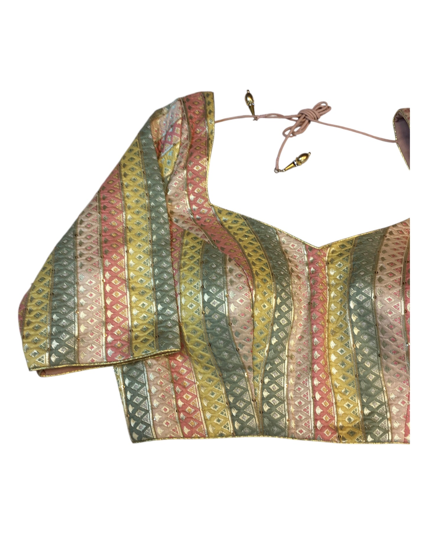 36" Bust (UK 10) Pastel Multi Coloured - Banarasi Brocade Saree / Lehenga blouse - Can be let out to size 12 - VFJ217 01KY25