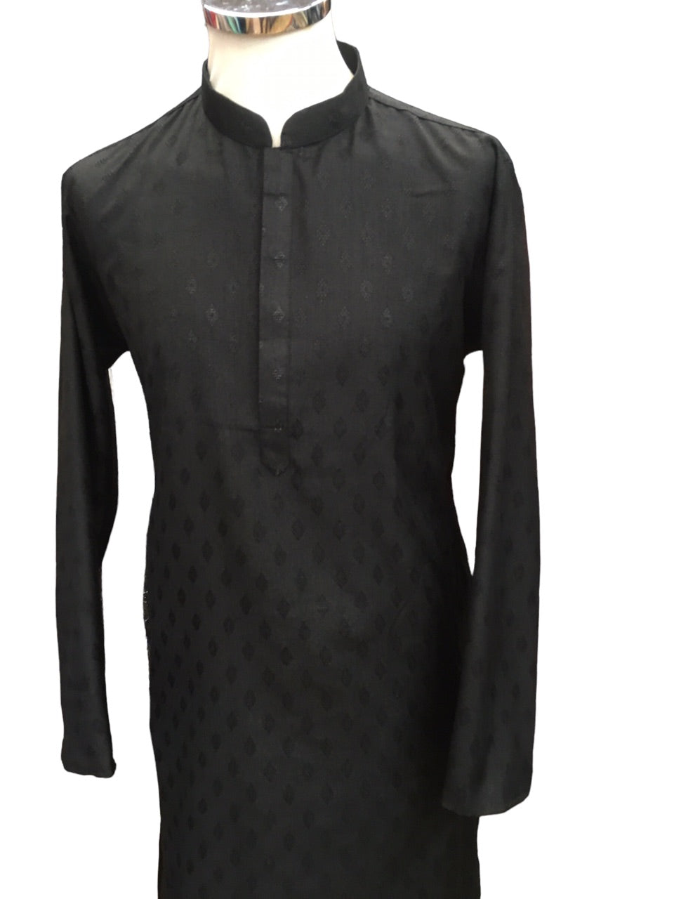 Black - Self Diamond Jacquard Mens Indian Kurta set - Weddings / Walimas , Sangeet, Eid, Mehndi / Henna - YD2406 KK 0324
