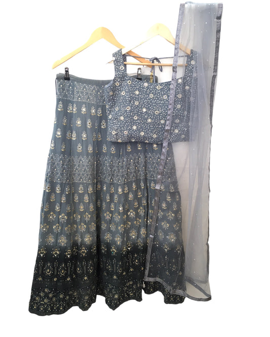 Light Grey Ready Made Lehenga Set - Size 10 - 36"(Loosen up to 12) ) UK Stock - 24h Dispatch - KTC24133 TY 0124