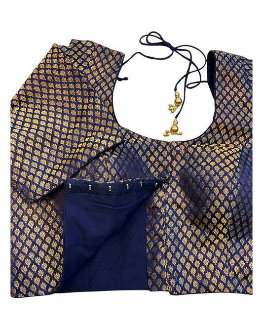 38" & 42" - Navy Blue - Banarasi Brocade Saree / Lehenga Blouse -UK Stock - Quick Dispatch - LT3 08Rp25