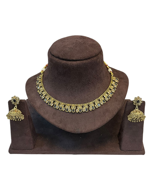 Lilac / Purple - Medium Size Antique Gold Finish Necklace Set - AE2508 H 0525