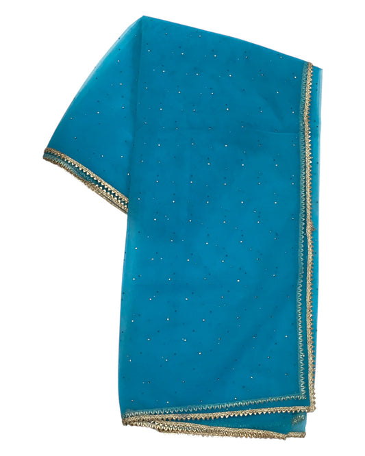 Turquoise - Ladies Net Dupatta with Gold Lace Border & Diamante - Mix N Match - VC2501 T0125