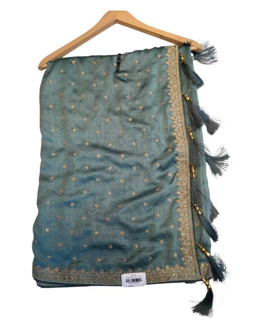 Light Blue - Dupion Silk -Fancy Party Saree with Blouse Piece - SP2413 11KH24