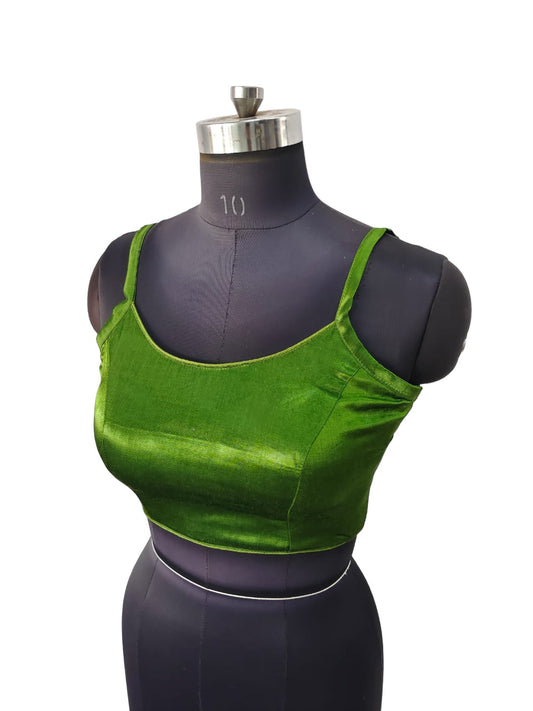 Light Green - Spaghetti Strap Gaji Silk Saree / Lehenga blouse - 38" Bust - UK 12 - Back Fasten - AF2402 A 0324