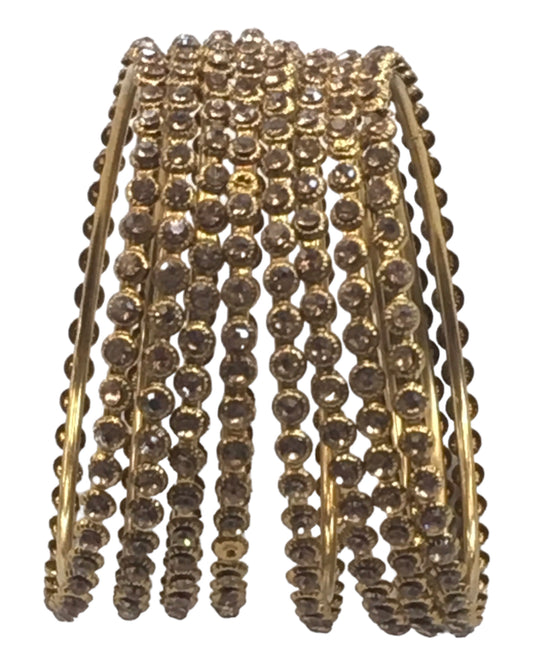 Gold - Set of 8 Stone Bangles - Antique Gold Finish - JAN1208 Kp 0923