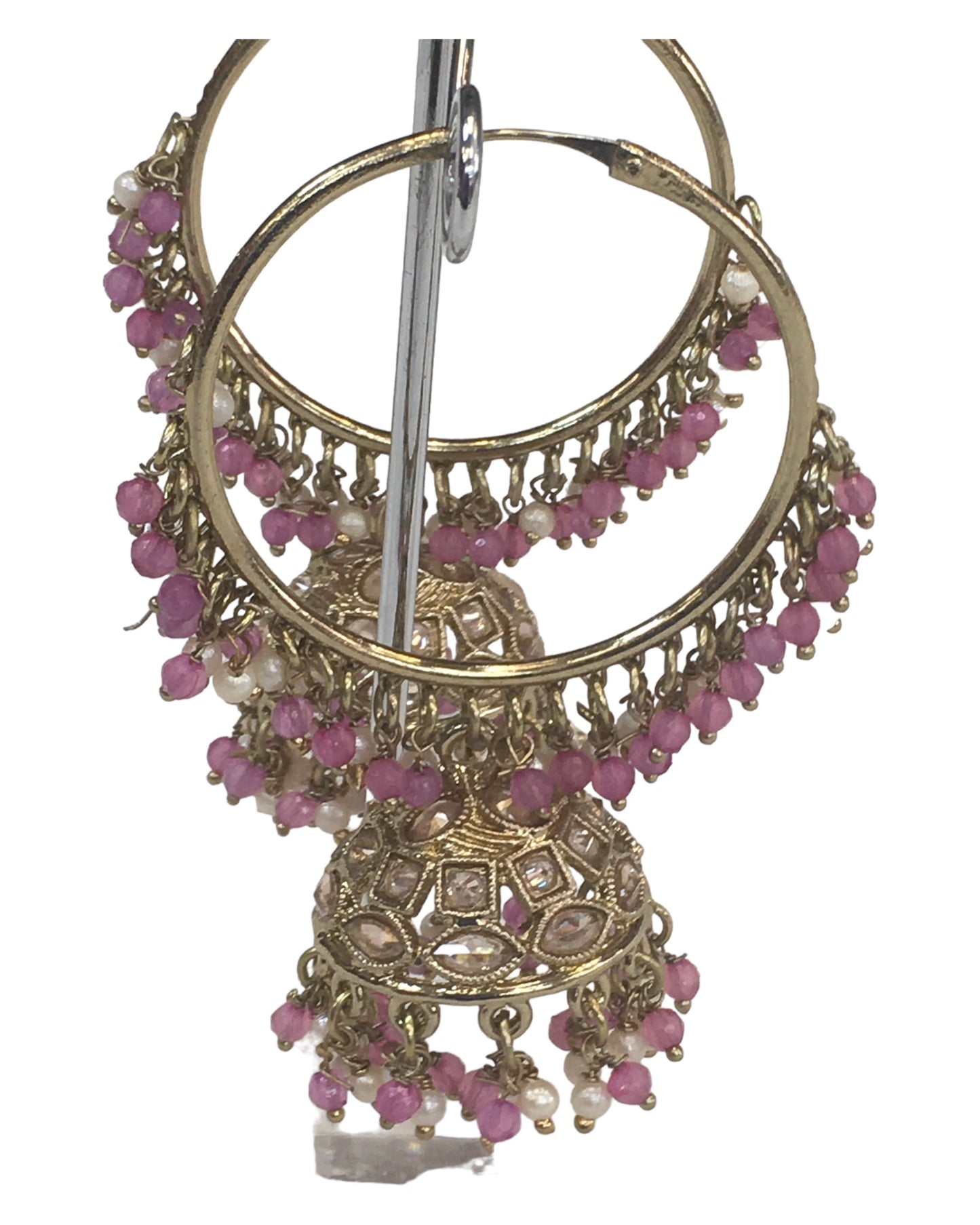 Lilac - Large - Antique Finish Traditional Bali Zhumki Earrings - Bollywood - Weddings - JE28 Tp 0724