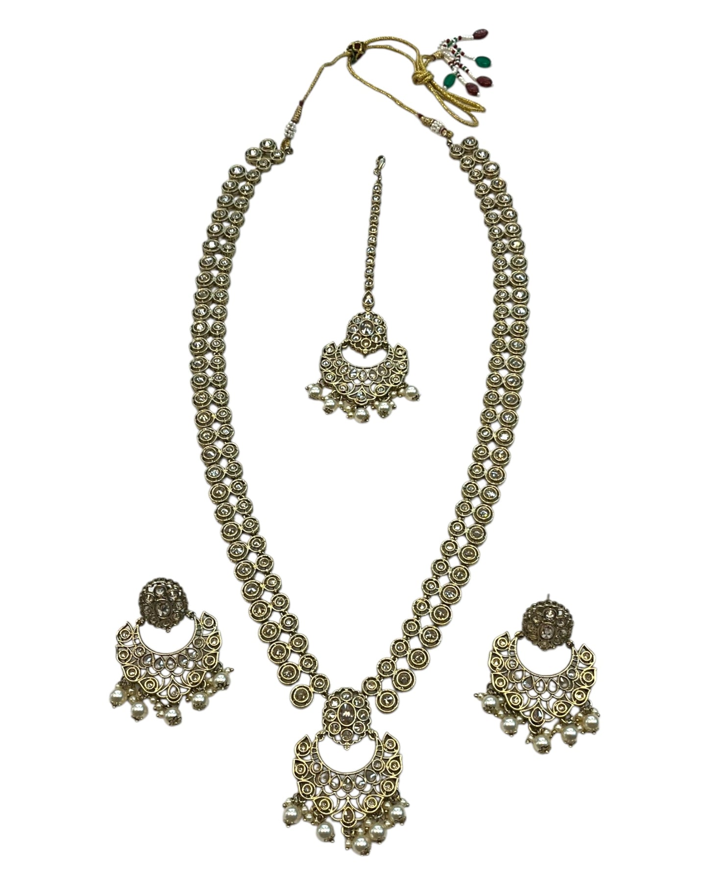 Gold Stone - Large Size Antique Gold Finish Long Necklace Set with Earrings - AVON8022 KH 0525