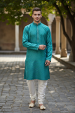 Turquoise Green  - Banarasi Handloom Brocade Mens Indian Kurta set - UK Stock - Weddings / Walimas , Sangeet, Diwali, Eid, Mehndi / Henna - VEE2433 VR