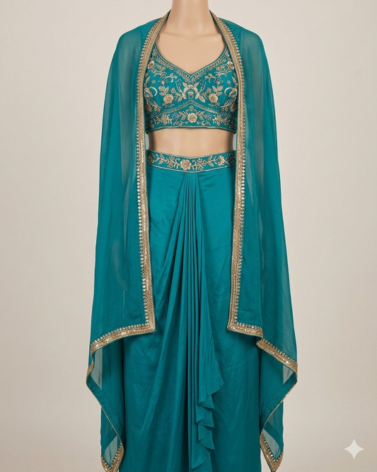 Size 12 (38") - Turquoise Blue - Designer Ladies Short Top Saree Suit - VMK Bhumi PY