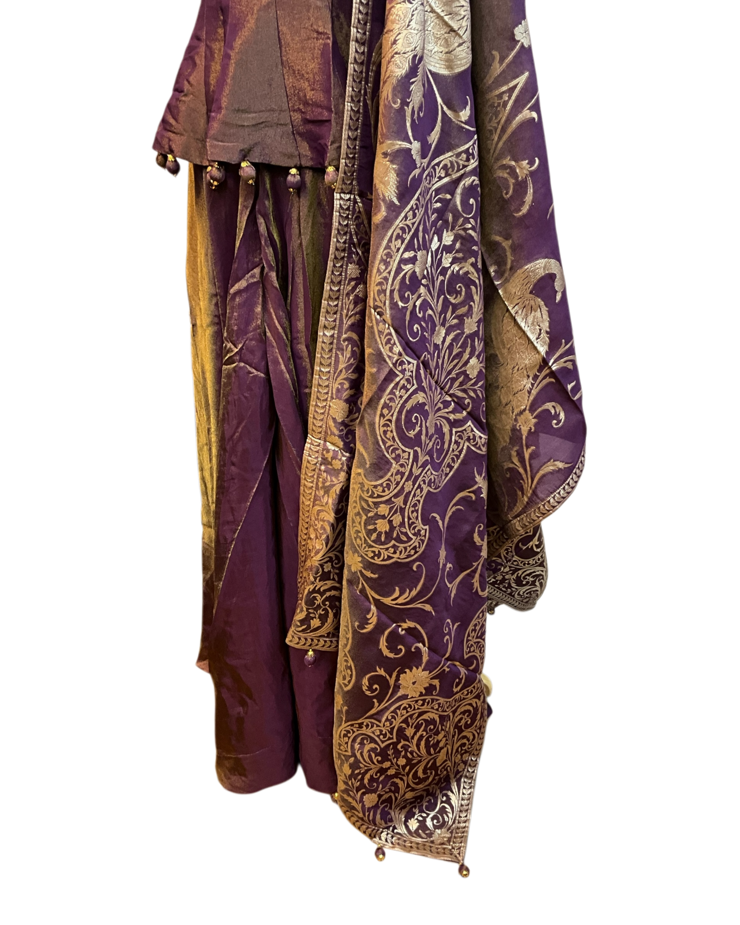 Wine - Designer Ladies Medium Spaghetti Top Palazzo Trousers Suit - Size 12 (38") - VMK KRUPA RJ