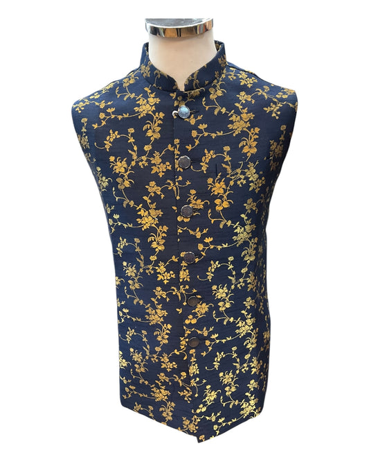 Navy Blue - Rich Brocade - Mens Traditional Waistcoat - UK Stock - VNS-JKT01 10KK25