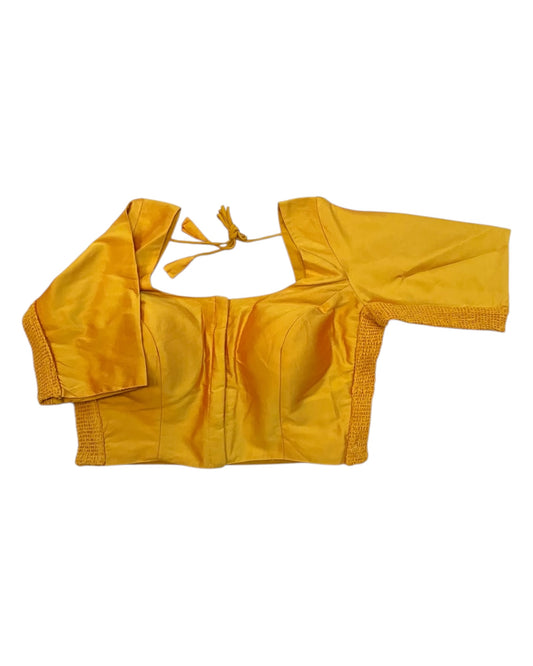 Mustard Yellow - HYBRID Silky Saree blouse - With Elastic on both side for Great fit - Size 36",38", 40" S M L - VAM1216 Ap