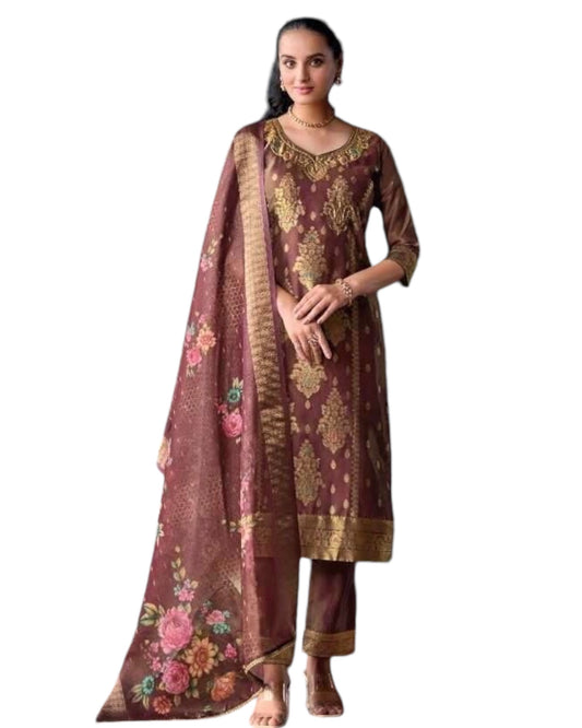 UK 10 / 36"Magenta Pink - Banarasi Handloom Ladies Indian Salwar Suit with Printed Dupatta - Available in Size 10 (36") LL-FAR22406 TY 1024