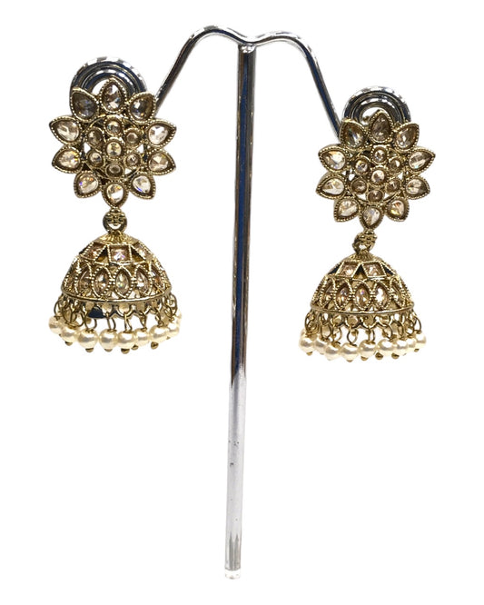 Gold - Small Antique Gold Finish Traditional Zhumki Earrings - Bollywood - Weddings - OMJ2124 J 1023