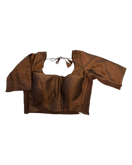 Coffee Brown - HYBRID Silky Saree blouse - With Elastic on both side for Great fit - Size 36",38", 40" S M L - VAM1216 Ap