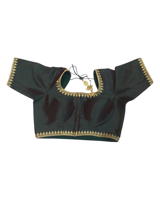 Dark Green - Dupion Silky Saree / Lehenga blouse - 38" Bust (UK 12) Can be let out to size 16 - KP272 01Hp25