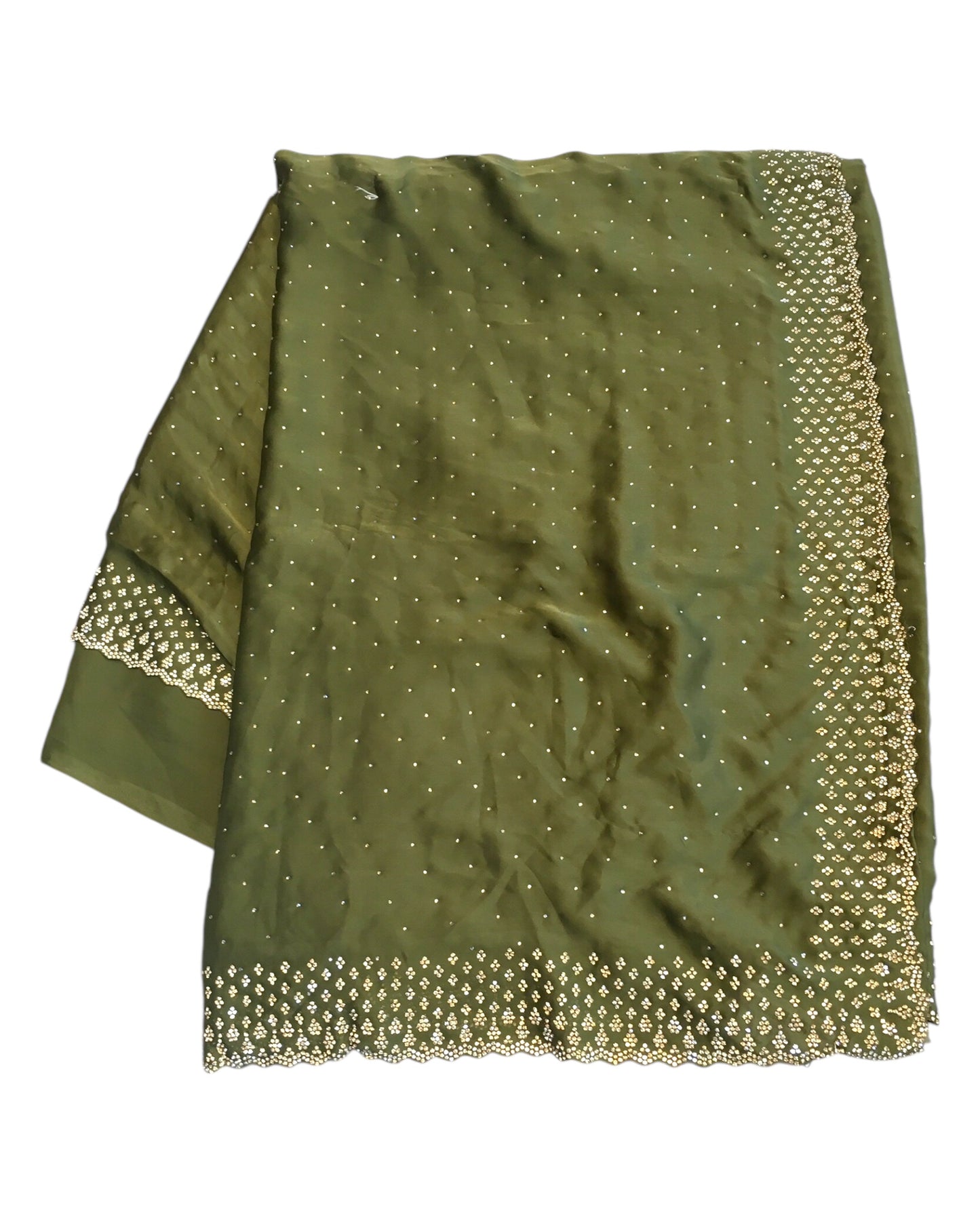 Henna Mehndi Green - Satin Crepe - Party Wear Embroidered Saree with Blouse Piece - SP2504011 VP