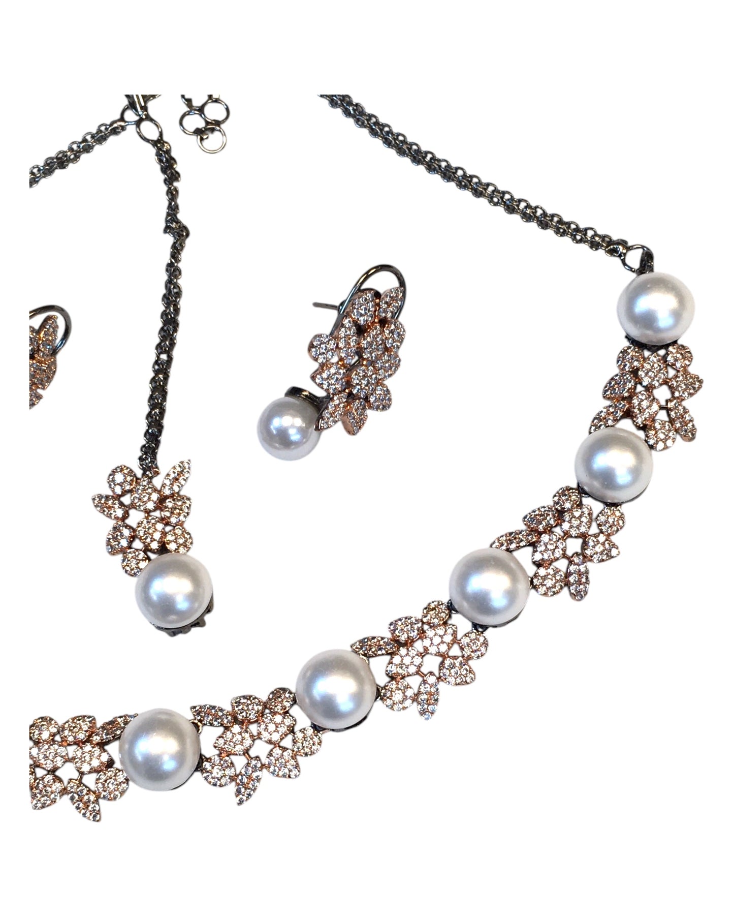 Designer American Diamond Style Oxydised Finish Medium Size Necklace Set with Earrings - AE2426 1KP24