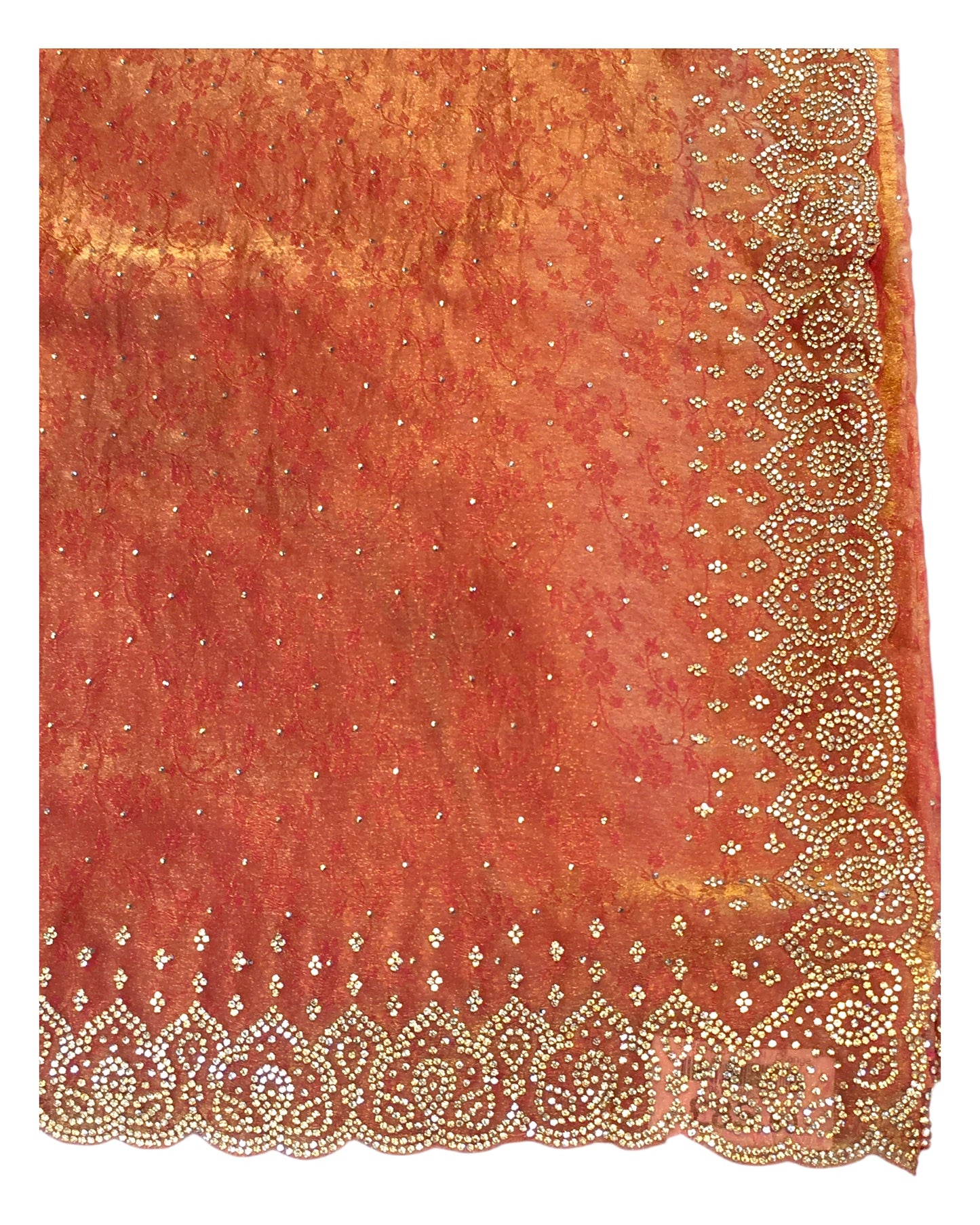 Burnt Orange - Self Print Crepe - Party Wear Embroidered Saree with Blouse Piece - SP2504022 T
