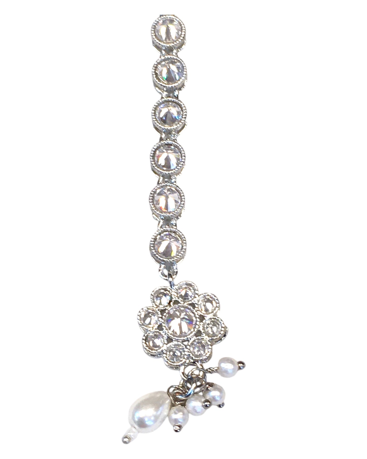 Clear / White - Silver Finish Small Size Tika Head Piece - Indian Ladies Fashion Jewellery - AE2436 11Vp24