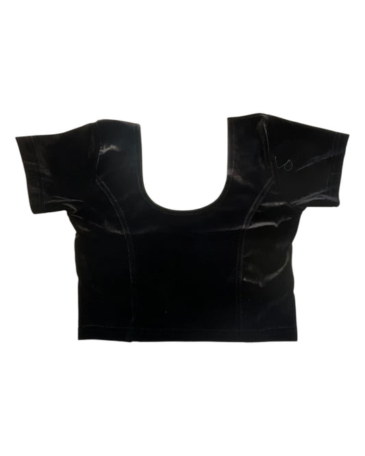 Short Sleeve Ladies Black Velvet Saree Lehenga Blouse - Magic Saree Blouse - X Small to 5XL - UK Stock V021