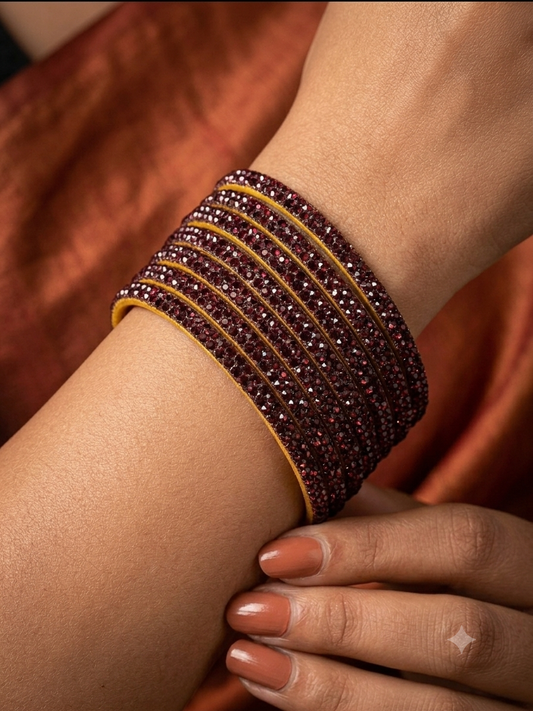 Maroon - Set of 8 Stone Bangles - M to XXL - HAN2601 07Ka26