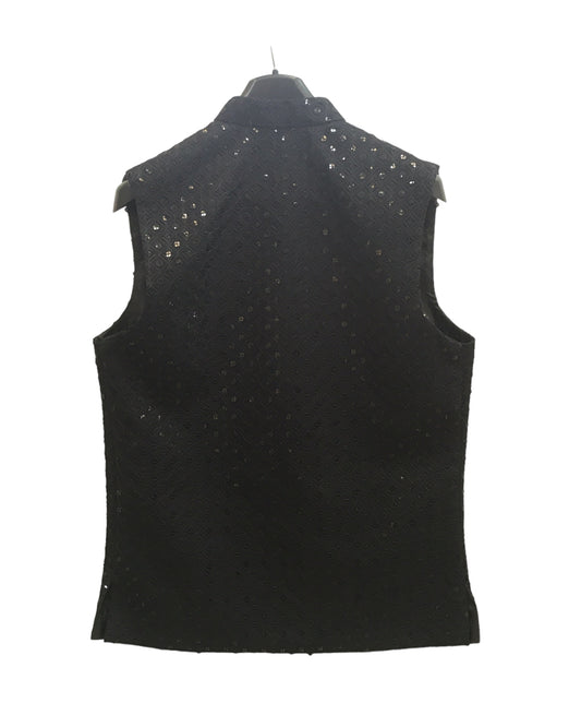 Black - Rich Lucknowi Sequins Mens Waistcoat - Bollywood - KCS4009 VY 0324