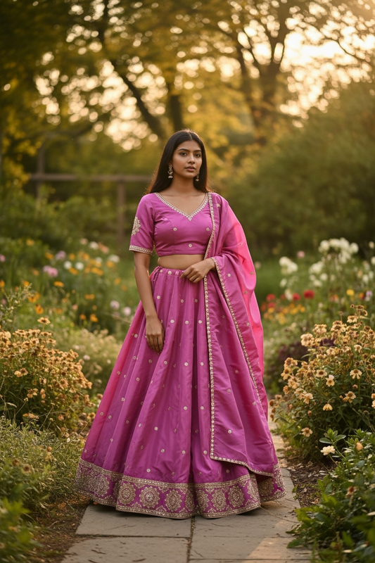 Pink - Silky Lehenga Set - Mehndi / Sangeet / Bridesmaids / Weddings / Garba - Size UK 12 (38" Bust) Adjustable to Size 14 - UK Stock - 24h Dispatch - AF2602 02TY26