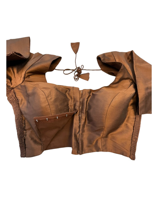 Coffee Brown - HYBRID Silky Saree blouse - With Elastic on both side for Great fit - Size 36",38", 40" S M L - VAM1216 Ap
